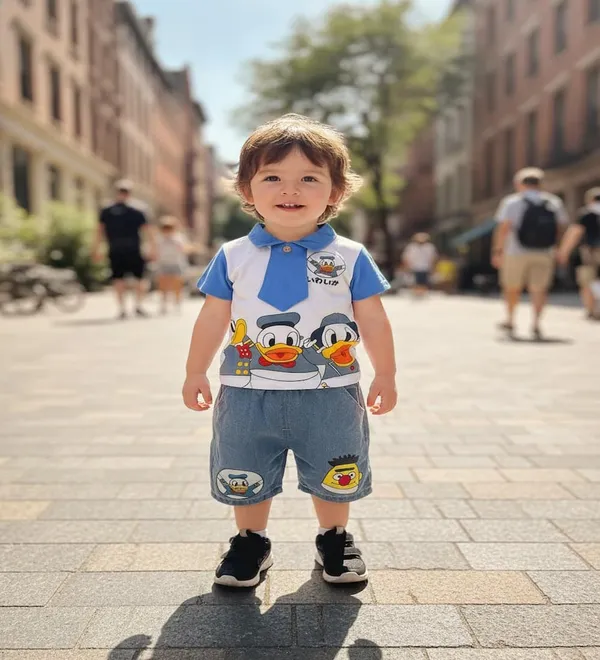 Blue_Cotton_Blend_Relaxed_Fit_Cartoon_Duck_Print_Co_Ord_Set_For_Boys