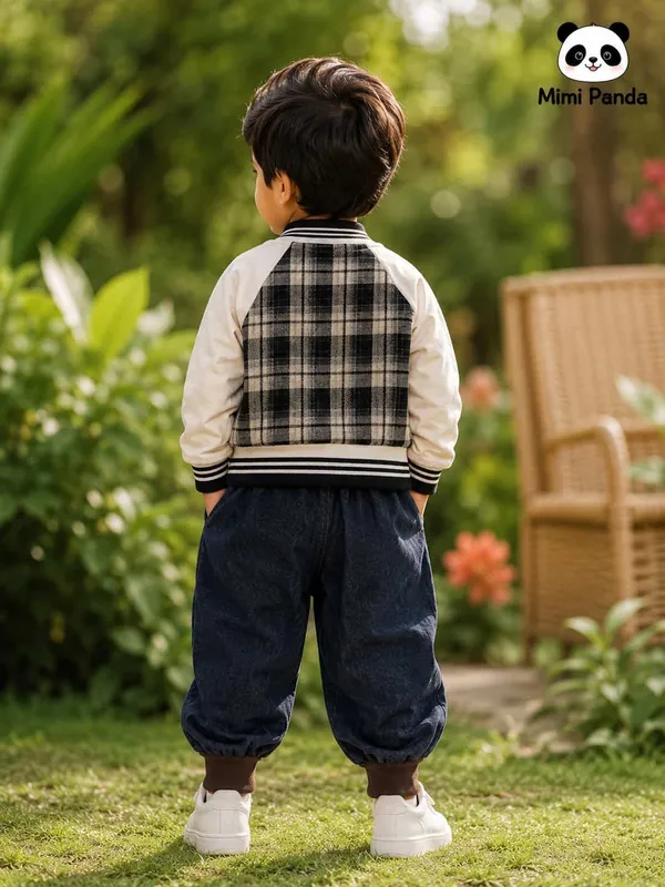 Black_Beige_Cotton_Relaxed_Check_Winter_3_Piece_Co_Ord_Set_For_Boys