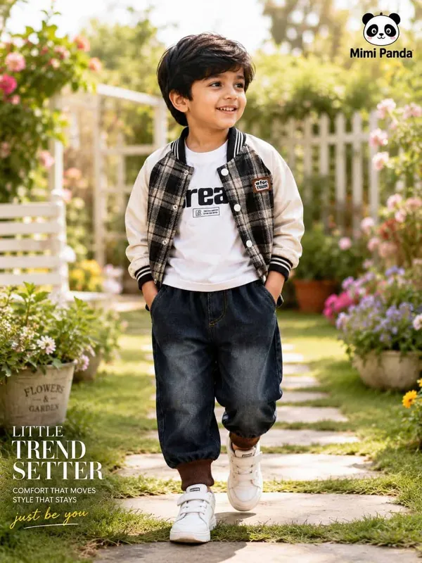 Black_Beige_Cotton_Relaxed_Check_Winter_3_Piece_Co_Ord_Set_For_Boys
