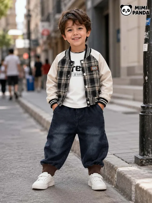 Black_Beige_Cotton_Relaxed_Check_Winter_3_Piece_Co_Ord_Set_For_Boys