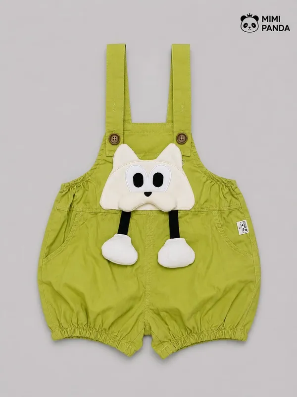 Green_Cotton_Relaxed_Fox_Print_Dungaree_Romper_Set_For_Girls