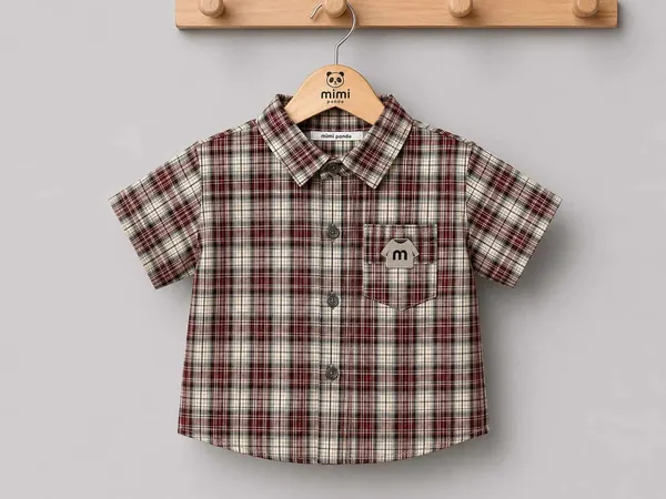 Brown_Cotton_Blend_Plaid_Denim_3_Piece_Co_Ord_Set_For_Boys