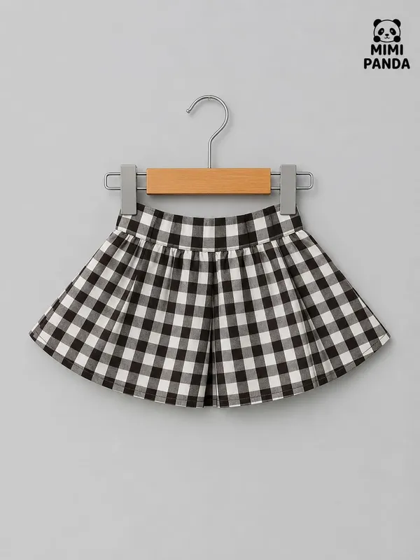 White_Cotton_Relaxed_Fit_Teddy_Print_Top_Gingham_Shorts_Co_Ord_Set_For_Girls