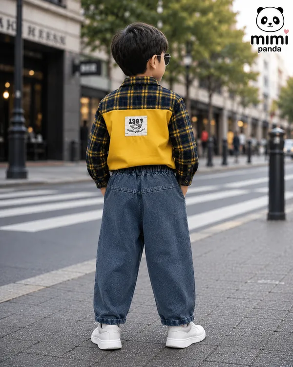 Navy_And_Yellow_Cotton_Checked_Shirt_Denim_Jogger_3_Piece_Co_Ord_Set_For_Boys