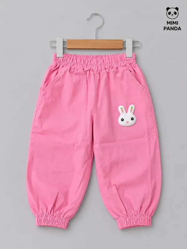 Pink_Cotton_Blend_Bunny_Print_Shirt_Jogger_Pants_Co_Ord_Set_For_Girls