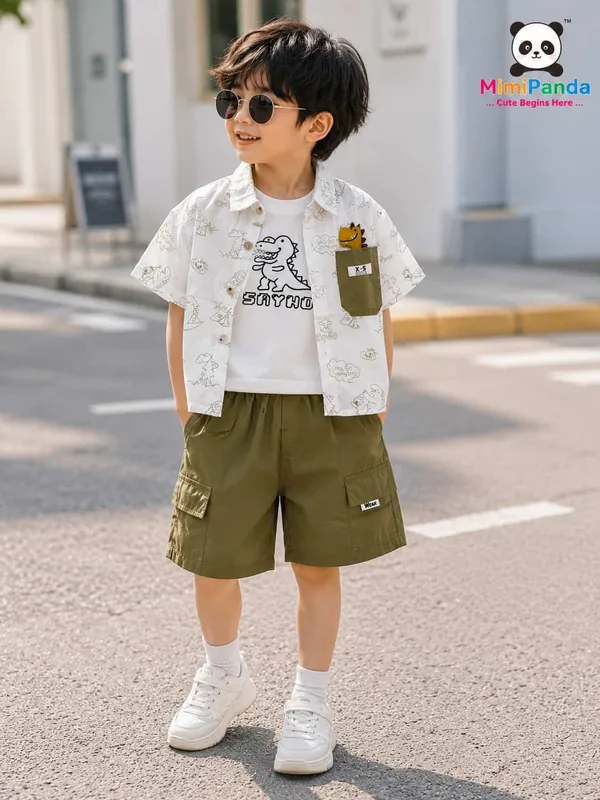 White_Cotton_Blend_Relaxed_Fit_Dino_Print_3_Piece_Co_Ord_Set_For_Boys