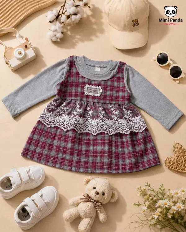 Brown_Cotton_Full_Sleeve_Plaid_Lace_Princess_Party_Dress_For_Girls