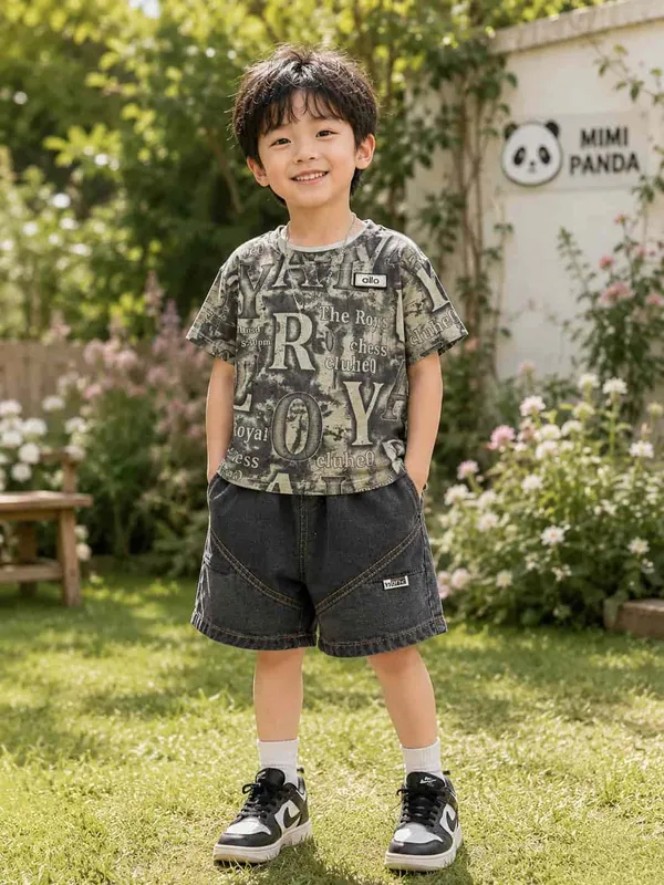Beige_Blue_Cotton_Blend_Relaxed_Fit_Denim_Co_Ord_Set_For_Boys