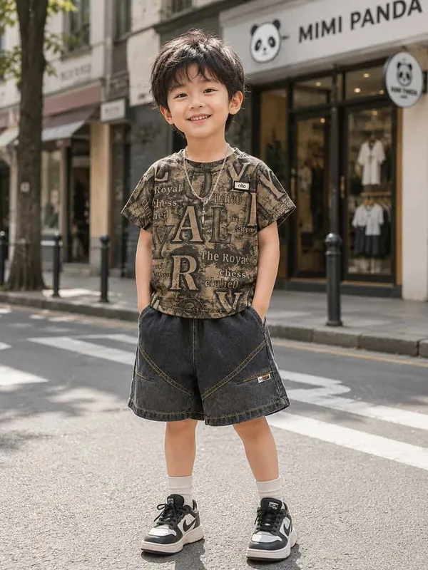 Beige_Blue_Cotton_Blend_Relaxed_Fit_Denim_Co_Ord_Set_For_Boys