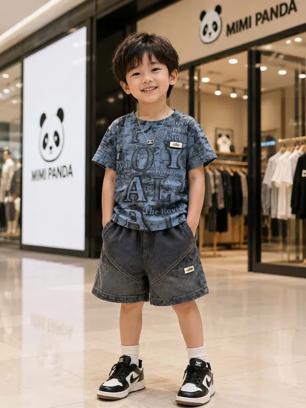 Beige_Blue_Cotton_Blend_Relaxed_Fit_Denim_Co_Ord_Set_For_Boys