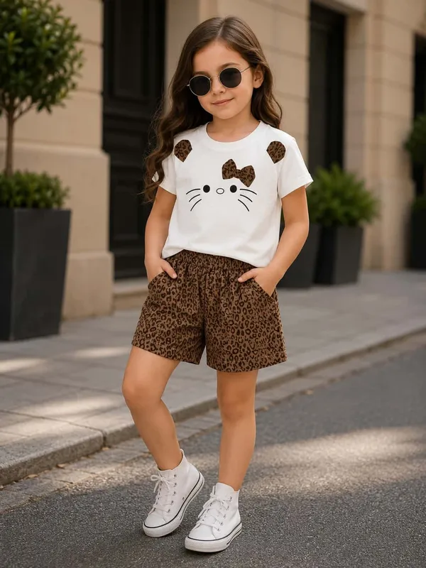 Brown_Cotton_Relaxed_Kitty_Graphic_Top_Leopard_Shorts_Co_Ord_Set_For_Girls