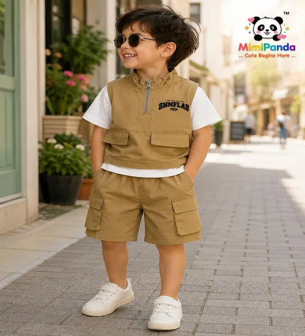 Brown_Cotton_Utility_Vest_Cargo_Co_Ord_Set_For_Boys