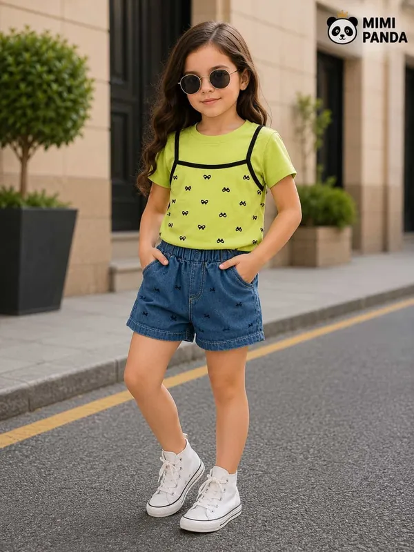 Yellow_Cotton_Relaxed_Fit_Printed_Top_Denim_Shorts_Co_Ord_Set_For_Girls