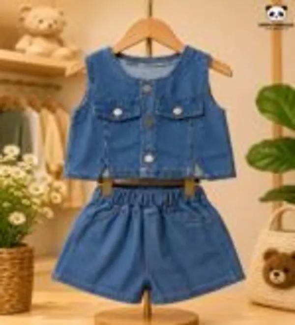 Blue_Denim_Relaxed_Fit_Waistcoat_Shorts_Co_Ord_Set_For_Girls