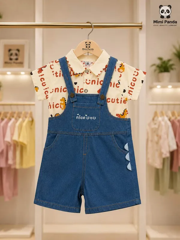 Blue_Cotton_Printed_Shirt_Denim_Dungaree_Set_For_Girls