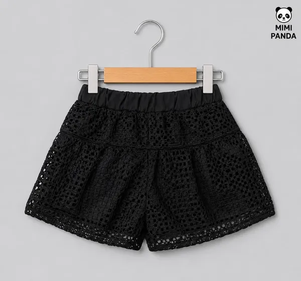Black_Cotton_Blend_Crochet_Lace_Top_Shorts_Co_Ord_Set_For_Girls