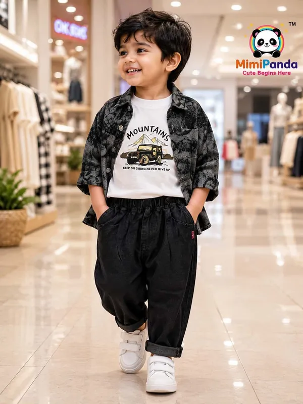 White_Green_Cotton_Blend_Printed_3_Piece_Denim_Co_Ord_Set_For_Boys