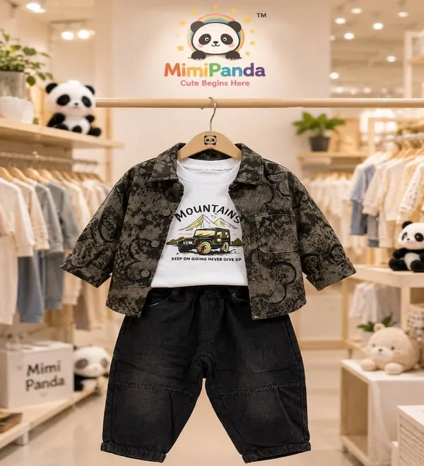 White_Green_Cotton_Blend_Printed_3_Piece_Denim_Co_Ord_Set_For_Boys