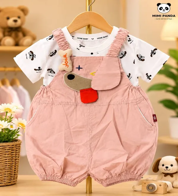 Pink_Cotton_Puppy_Applique_Bubble_Romper_Set_For_Girls