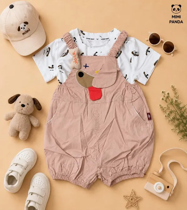 Pink_Cotton_Puppy_Applique_Bubble_Romper_Set_For_Girls