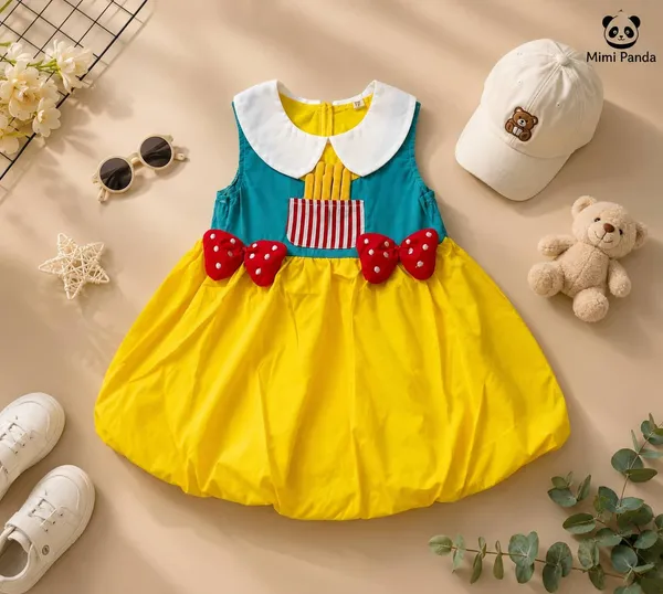 Multicolour_Cotton_Blend_Sleeveless_Bow_Party_Dress_For_Girls