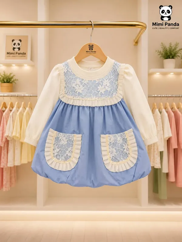 Blue_Cotton_Bubble_Fit_Lace_Party_Dress_For_Girls