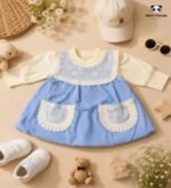 Blue_Cotton_Bubble_Fit_Lace_Party_Dress_For_Girls