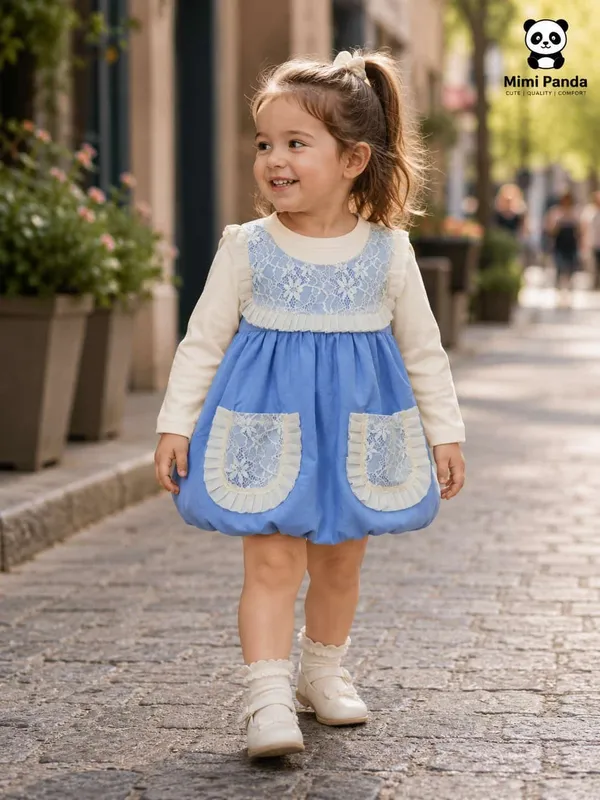 Blue_Cotton_Bubble_Fit_Lace_Party_Dress_For_Girls