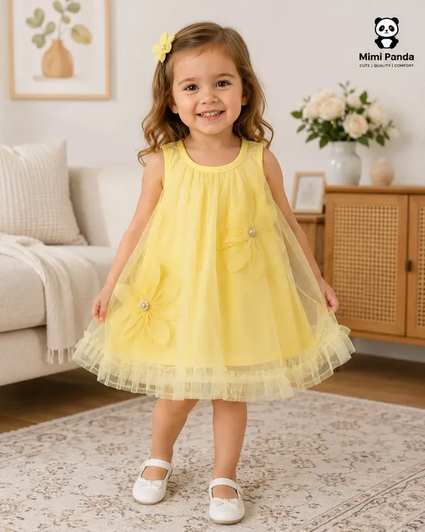 Yellow_Cotton_Sleeveless_Floral_Party_Dress_For_Girls
