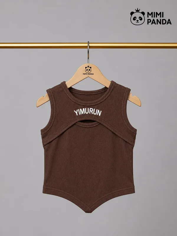 Brown_Cotton_Blend_Ribbed_Tank_Top_Denim_Shorts_Co_Ord_Set_For_Girls