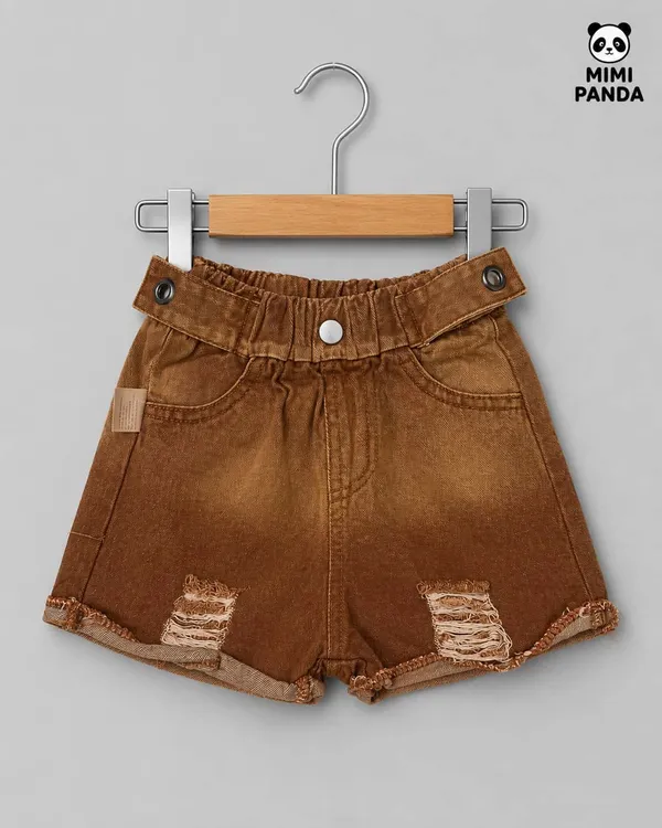 Brown_Cotton_Blend_Ribbed_Tank_Top_Denim_Shorts_Co_Ord_Set_For_Girls