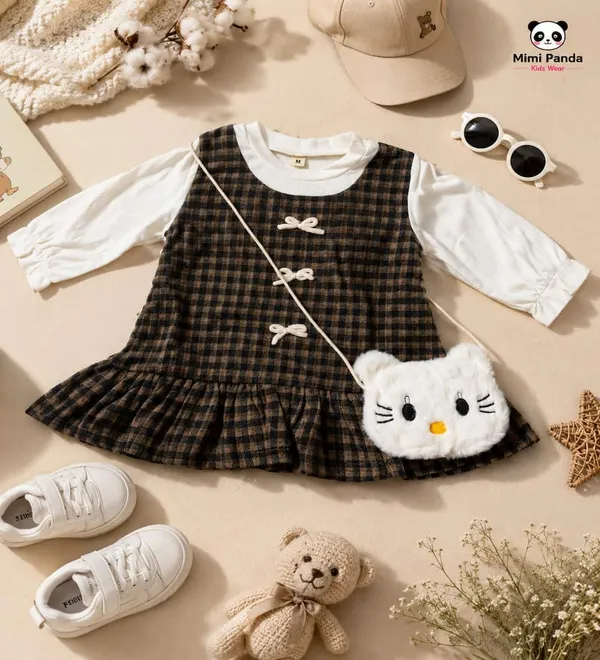 Black_Cotton_Full_Sleeve_Checkered_Party_Dress_For_Girls