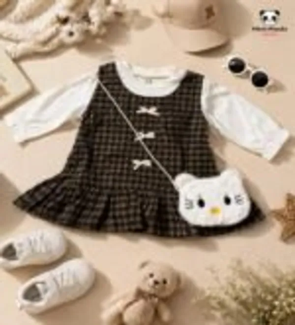 Black_Cotton_Full_Sleeve_Checkered_Party_Dress_For_Girls