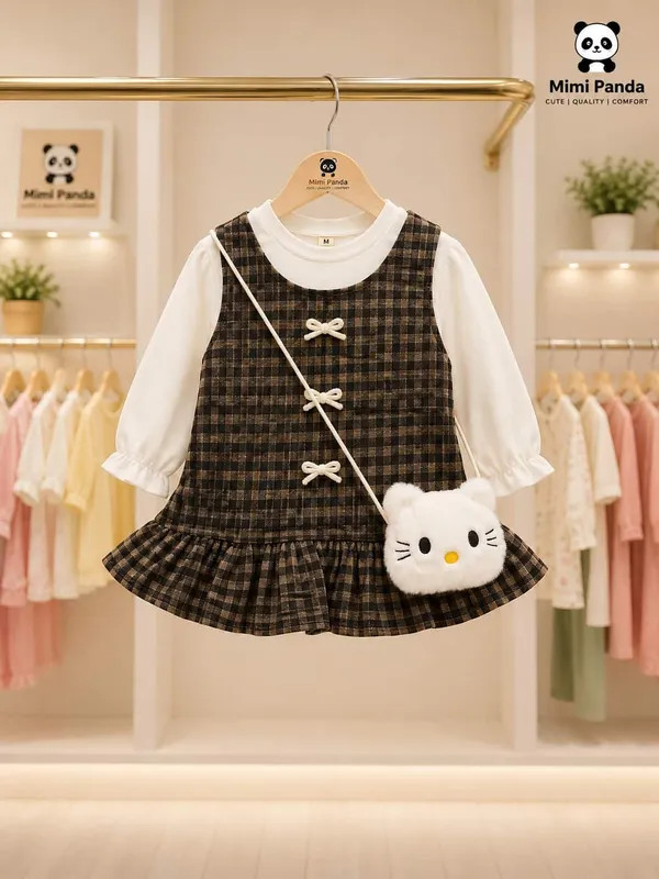 Black_Cotton_Full_Sleeve_Checkered_Party_Dress_For_Girls