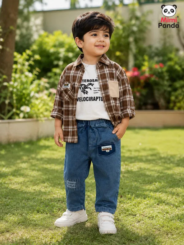 Brown_Cotton_Checked_Shirt_Denim_Jogger_3_Piece_Co_Ord_Set_For_Boys