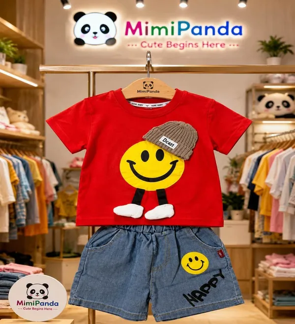 Red_Cotton_Blend_Relaxed_Fit_Smiley_Print_Co_Ord_Set_For_Boys