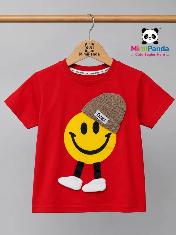 Red_Cotton_Blend_Relaxed_Fit_Smiley_Print_Co_Ord_Set_For_Boys