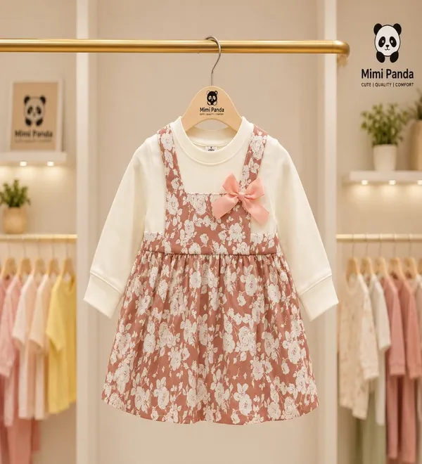 Pink_Cotton_Blend_Floral_Layered_Full_Sleeve_Party_Dress_For_Girls