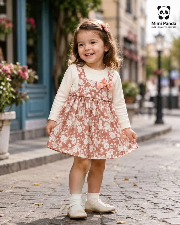 Pink_Cotton_Blend_Floral_Layered_Full_Sleeve_Party_Dress_For_Girls