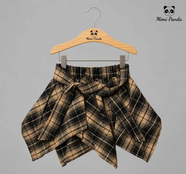 Pink_Cotton_Blend_Bow_Tee_Plaid_Tie_Waist_Skirt_Co_Ord_Set_For_Girls