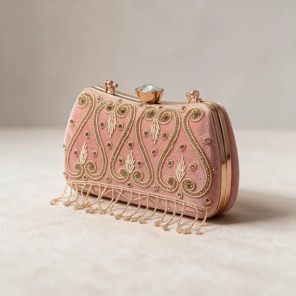 Pink_Velvet_Embellished_Clutch_For_Women