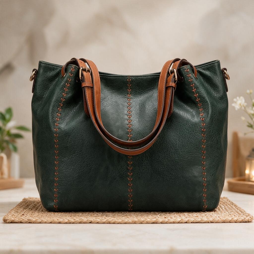 APJUNIVERSE_Women's_Stylish_Green_Tote_Handbag_Waterproof_Shoulder_Bag_(Dark_Green,_8_L)