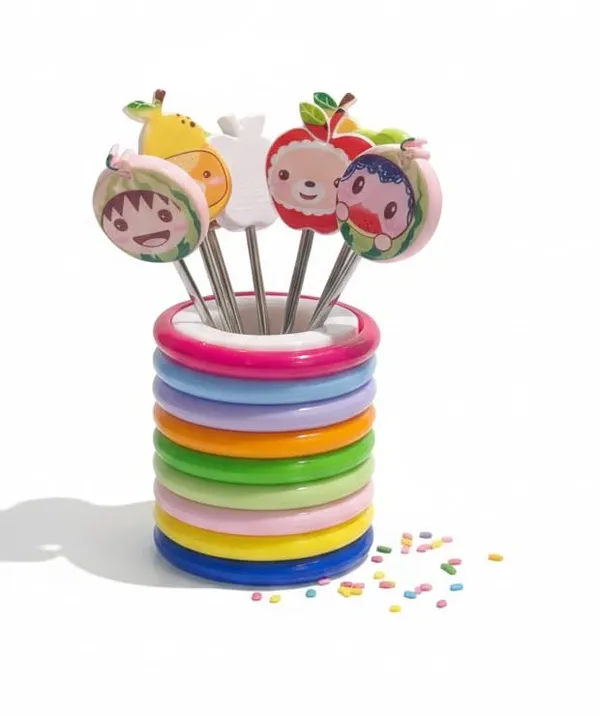Multicolor_Plastic_Cartoon_Fruit_Head_Appetizer_Picks_Set_With_Holder