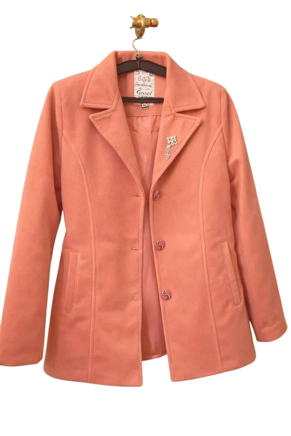Peach_Peach_Wool_Notched_Lapel_Blazer_Coat_For_Women
