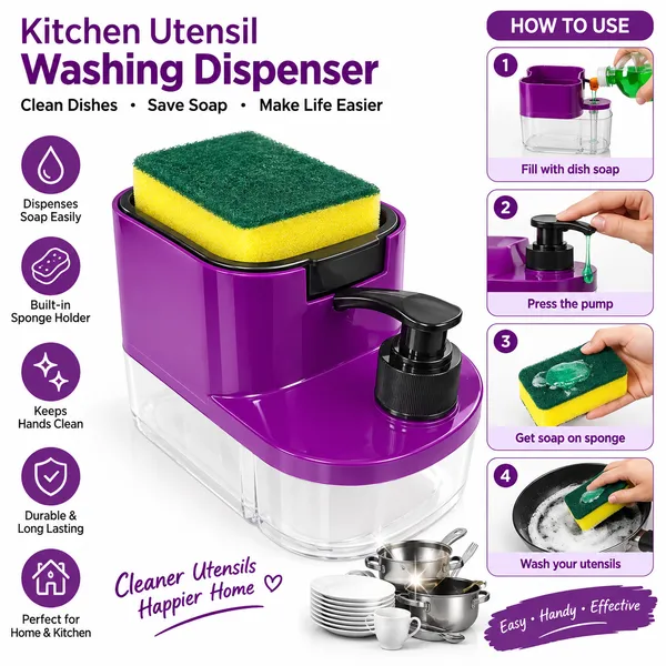 Purple_Plastic_Kitchen_Soap_Dispensing_Sponge_Holder