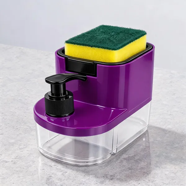Purple_Plastic_Kitchen_Soap_Dispensing_Sponge_Holder