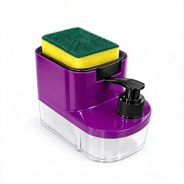 Purple_Plastic_Kitchen_Soap_Dispensing_Sponge_Holder