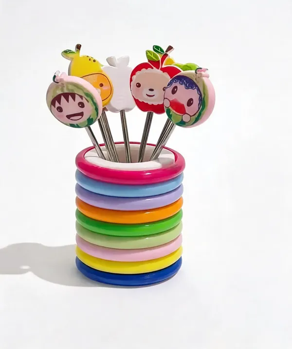 Multicolor_Plastic_Cartoon_Fruit_Head_Appetizer_Picks_Set_With_Holder