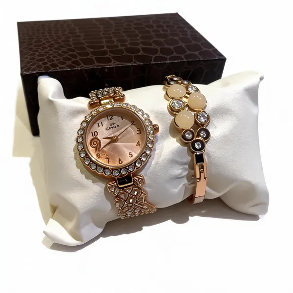 Gold_Stainless_Steel_Analog_Bracelet_Watch_Set_For_Women