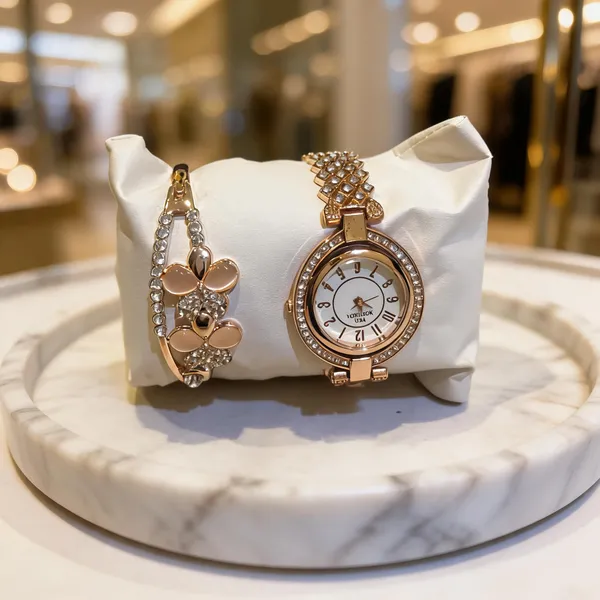 Gold_Stainless_Steel_Crystal_Bracelet_Watch_And_Bracelet_Set_For_Women